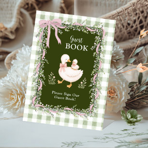 green garland Sage Green Silly Goose Guest Book Pedestal Sign