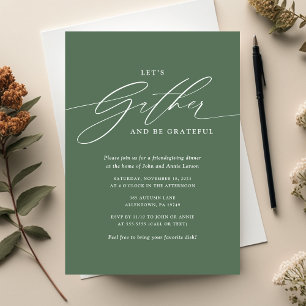 Green Gather and Be Grateful Friendsgiving Invitation