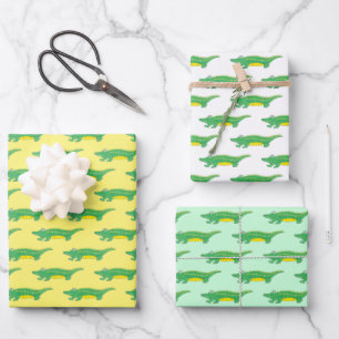 Green Gator Alligator Croc Crocodile Animal Print Wrapping Paper Sheet