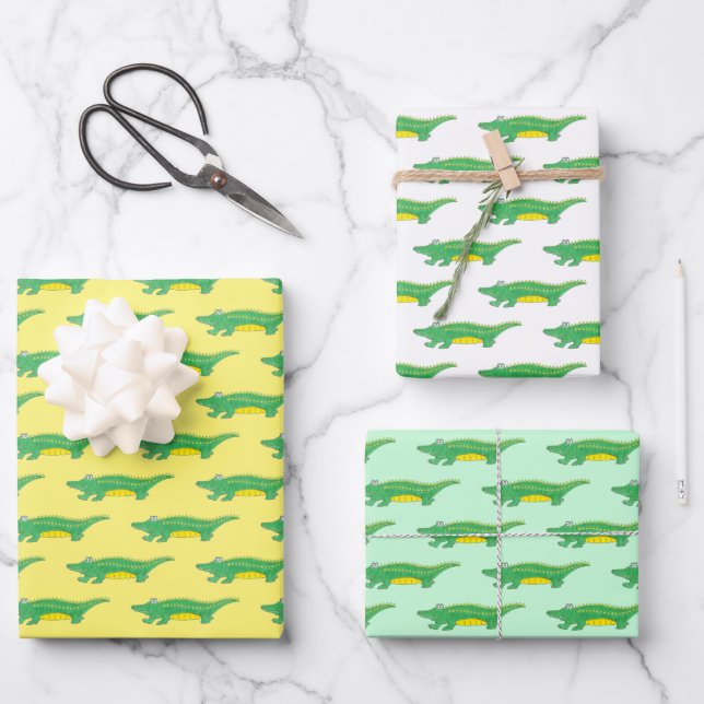 Green Gator Alligator Croc Crocodile Animal Print Wrapping Paper Sheet (Front)