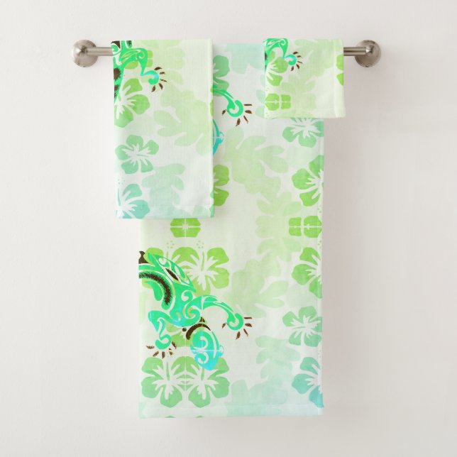 Green Gecko Hibiscus Bath Towel Set (Insitu)