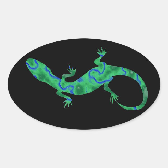Green Gecko Oval Sticker (Front)