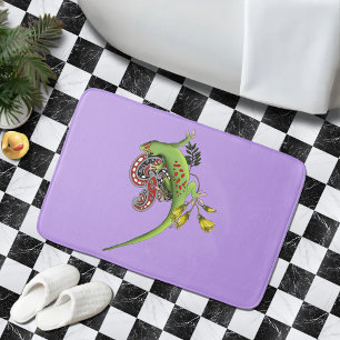 Green Gecko Tribal Lavender Red Bath Mat