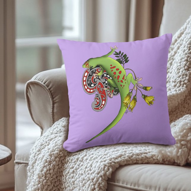 Green Gecko Tribal Lavender Red Cushion (Creator Uploaded)