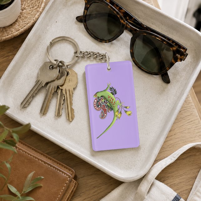 Green Gecko Tribal Lavender Red Key Ring (Creator Uploaded)