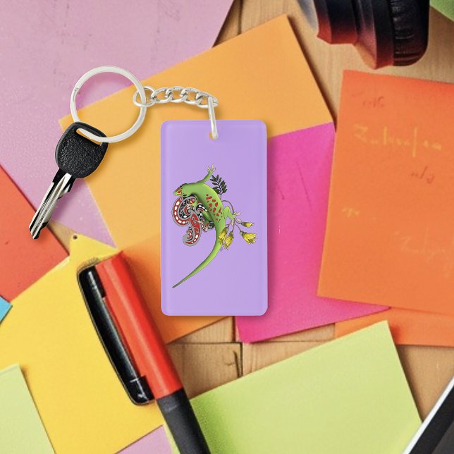 Green Gecko Tribal Lavender Red Key Ring (Creator Uploaded)