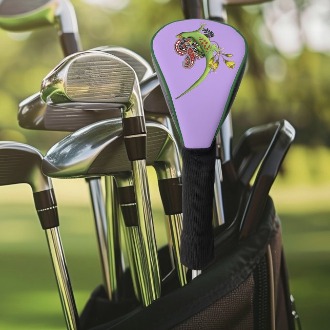 Green Gecko Tribal Purple Golf Head Cover (Creator Uploaded)