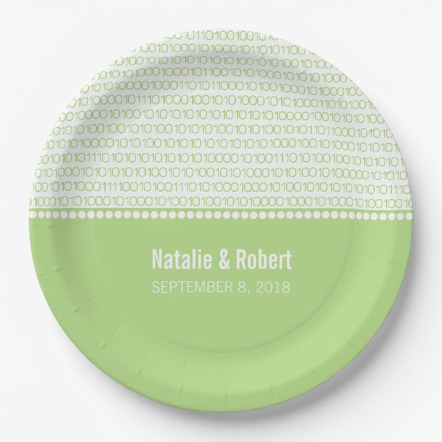 Green Geek Chic Binary Code Paper Plates (Front)
