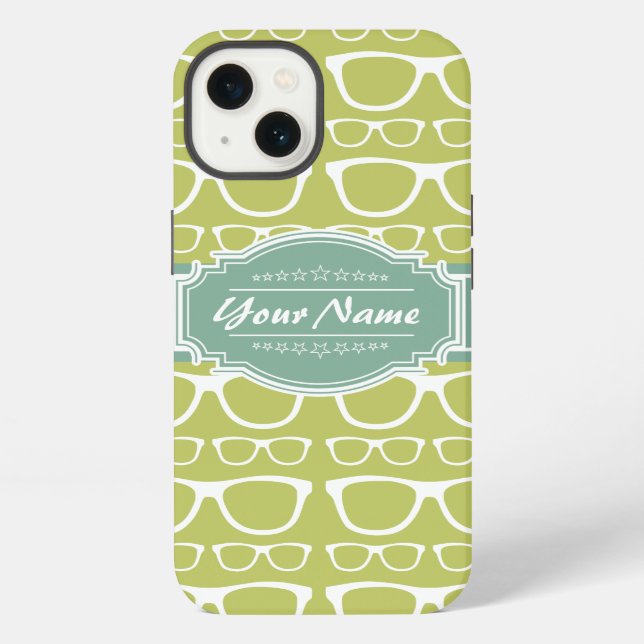 Green Geek Glasses Personalised iPhone Case (Back)