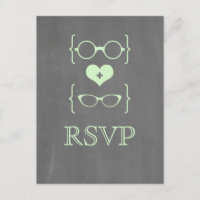 Green Geeky Glasses Chalkboard RSVP Postcard