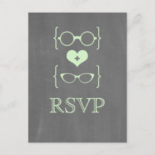 Green Geeky Glasses Chalkboard RSVP Postcard