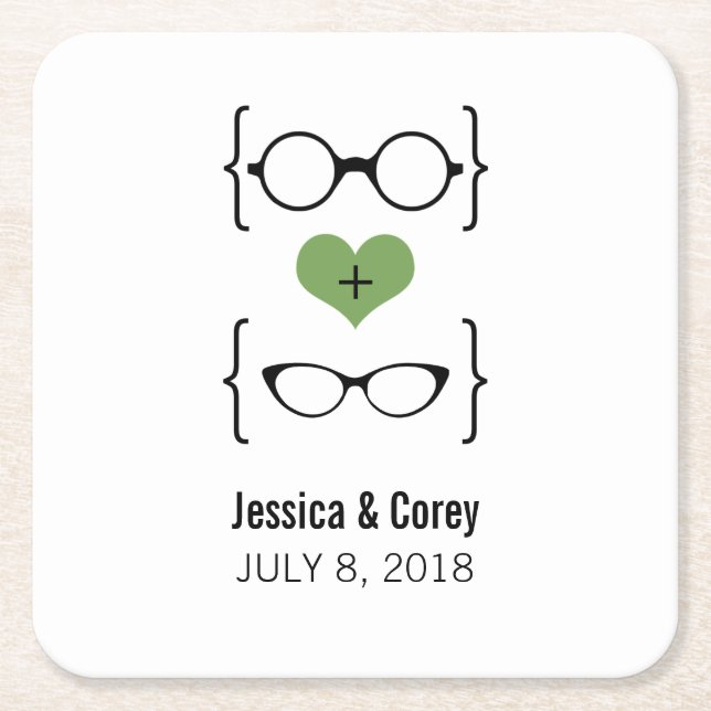 Green Geeky Glasses Paper Coasters (Front)