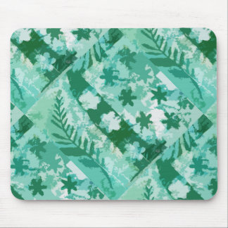 Green gel plate print flowers leaves mouse pad