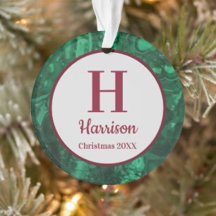 Green Gemstone Family Initial Monogram Christmas Ornament