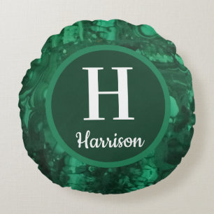 Green Gemstone Family Initial Monogram Round Cushion