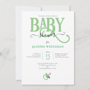 GREEN GENDER NEUTRAL BABY SHOWER WITH PACIFIER  INVITATION