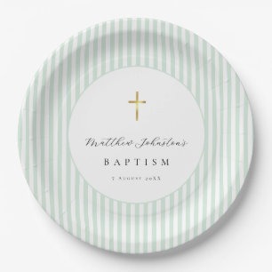 Green  Gender Neutral Baptism Paper  Plate
