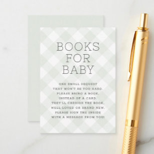 Green Gender Neutral Gingham Books For Baby Shower Enclosure Card