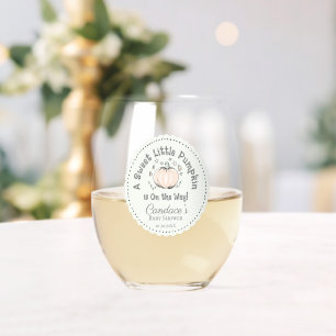 Green Gender Neutral Little Pumpkin Baby Shower Stemless Wine Glass