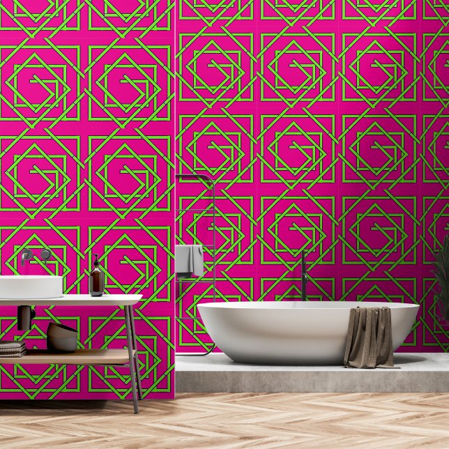 Green Geo Pink  Wallpaper (Bathroom)