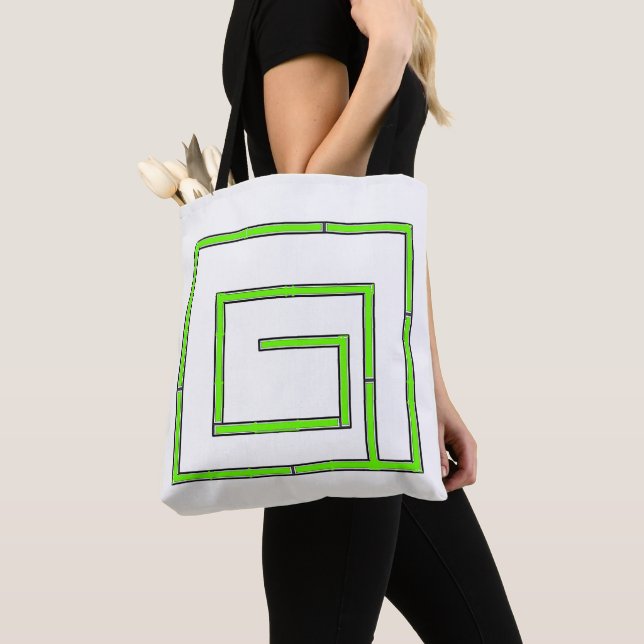 Green Geo White Tote Bag (Close Up)