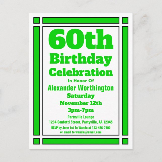 Green Geometric 60th Birthday Invitation Postcard (Front)