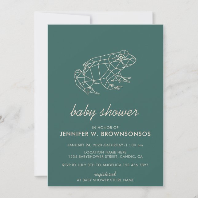 Green Geometric Animal Summer Fall Frog Invitation (Front)