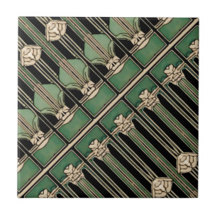 Green Geometric Art Deco Art Nouveau Tile