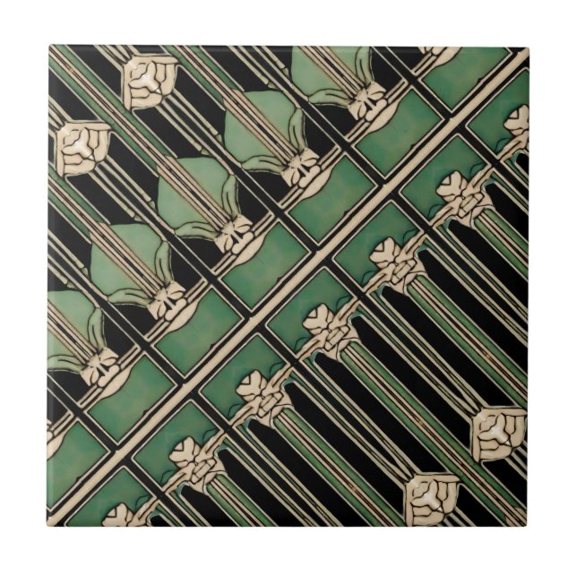 Green Geometric Art Deco Art Nouveau Tile (Front)