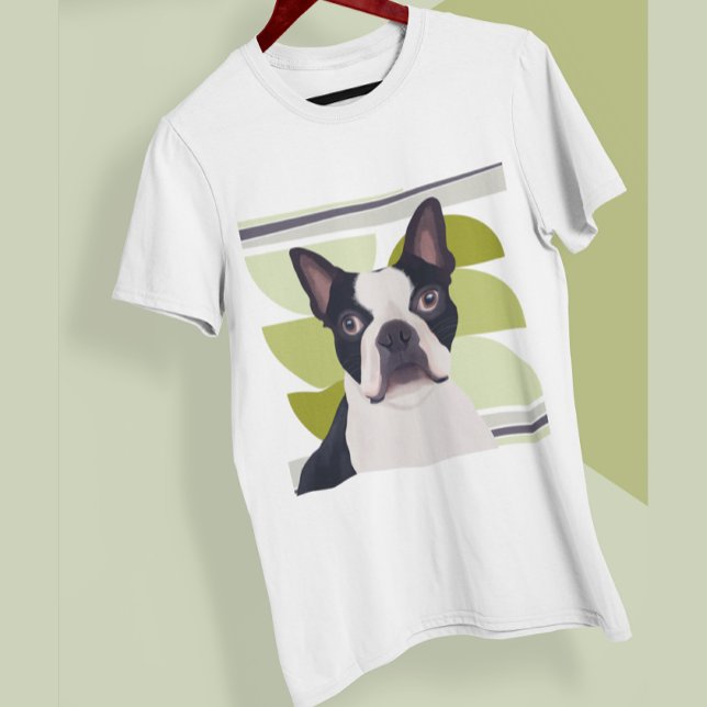 Green Geometric Boston Terrier Dog T-Shirt (Creator Uploaded)