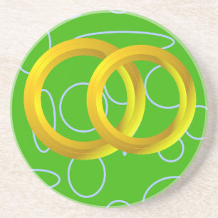 Green Geometric Circles Sandstone Coaster