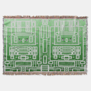 Green Geometric Circuit Board Throw Blanket