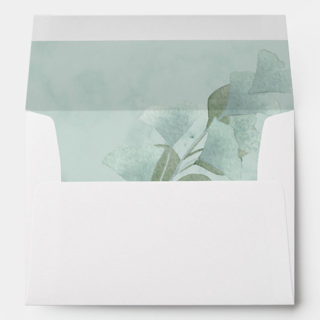 Green Geometric Eucalyptus Leaves  Wedding Envelope (Back (Bottom))