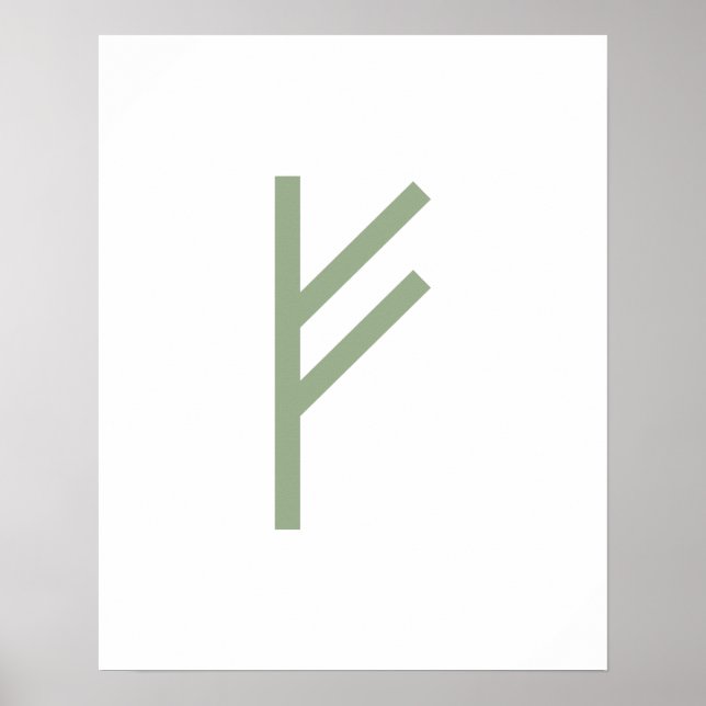 Green Geometric Fehu (Prosperity) Viking Rune Poster (Front)