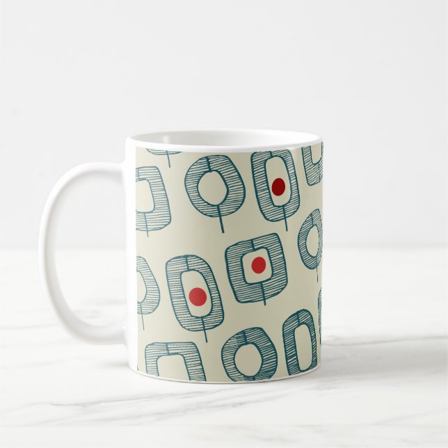 Green Geometric Open Shapes with Red Dots Coffee Mug (Left)