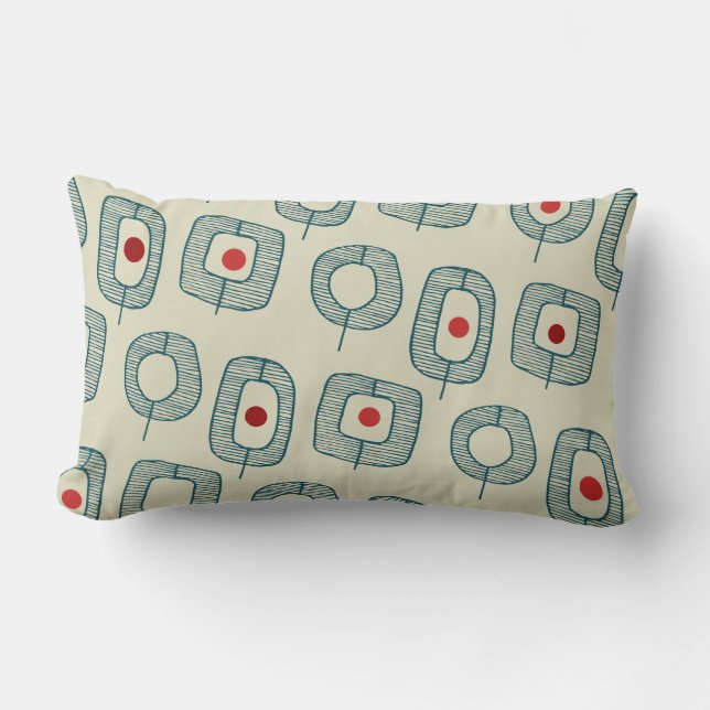Green Geometric Open Shapes with Red Dots Lumbar Cushion (Front)