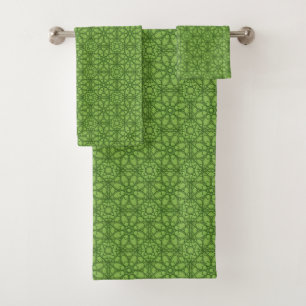 Green geometric pattern bath towel set