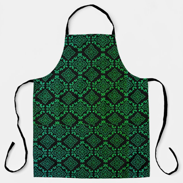 Green Geometric Pattern / Indian Print  Apron (Front)