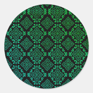 Green Geometric Pattern / Indian Print Classic Round Sticker