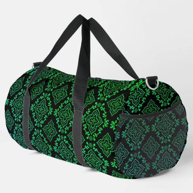 Green Geometric Pattern / Indian Print  Duffle Bag (Right Corner)