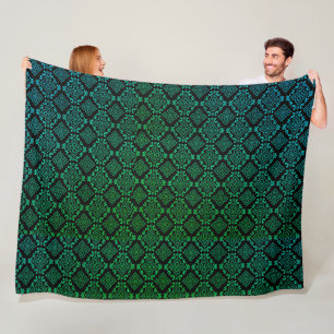 Green Geometric Pattern / Indian Print Fleece Blanket