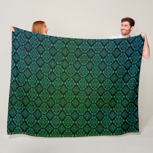 Green Geometric Pattern / Indian Print  Fleece Blanket (In Situ)