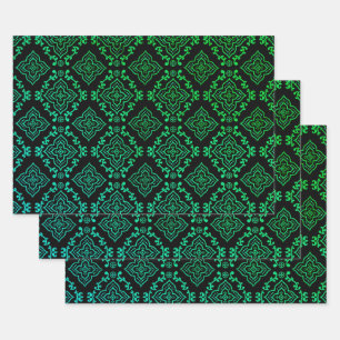 Green Geometric Pattern / Indian Print Wrapping Paper Sheet
