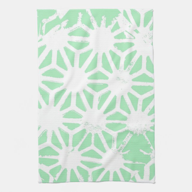 Green geometric pattern tea towel (Vertical)