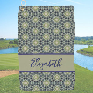 Green Geometric pattern with custom name ladies Golf Towel