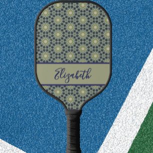 Green Geometric pattern with custom name women's  Pickleball Paddle