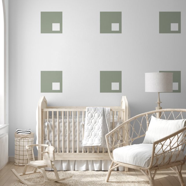 Green Geometric Squares White Sea Foam Wallpaper (Kids)