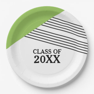 Green Geometric Stripe Graduation Paper Plates