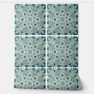 Green geometric tile pattern Wallpaper 2' x 4'