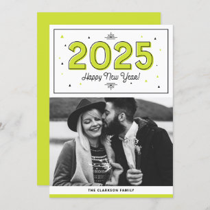 Green Geometric Typography Photo Happy New Year Holiday Card